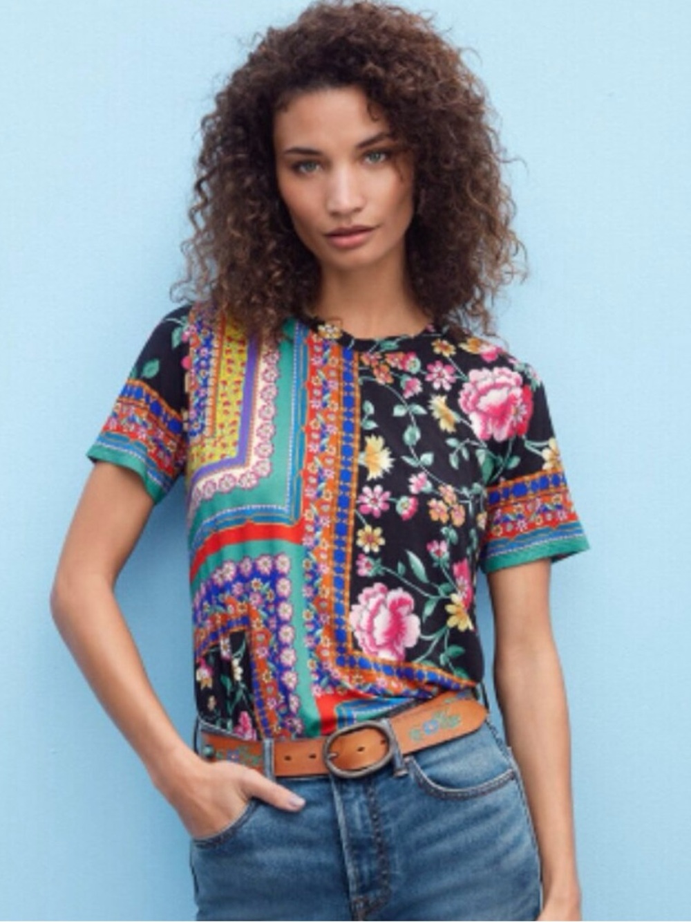 Like New Johnny Was Lookout Favorite Tee Black Floral Soft Size Large
